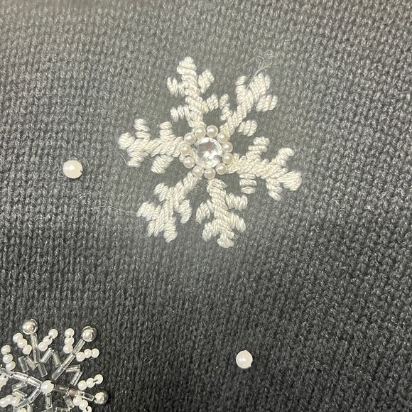 VTG B.P. Design Sweater Ugly Christmas Black Knit Sequins Beaded Fur Collar L - Picture 4 of 9